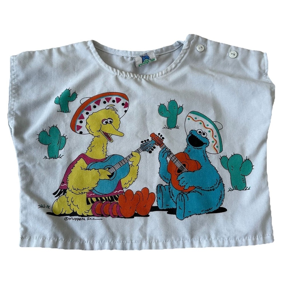 Vintage Sesame Street Size 3T Shirt Big Bird Cookie Monster Sombrero Party